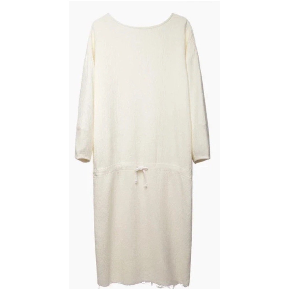 Black Crane Gauze Textured Waist Tie Dress Oversized USA Cream Small